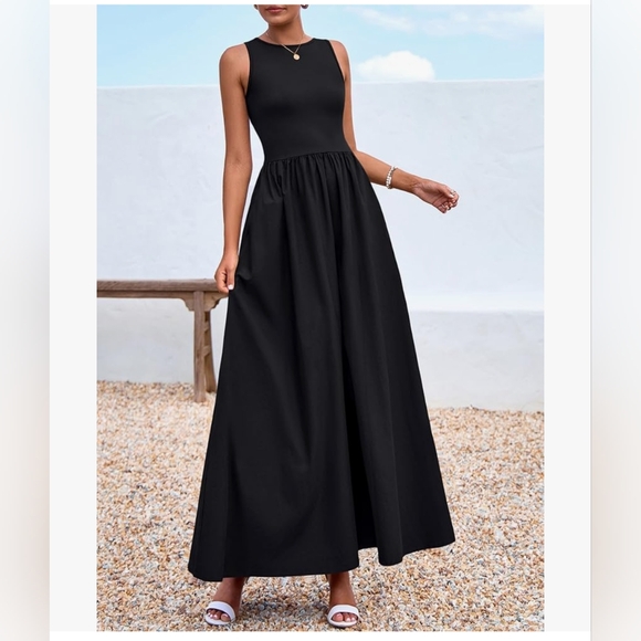 Elegant Black Sleeveless Maxi Dress Size M Medium - Picture 3 of 8